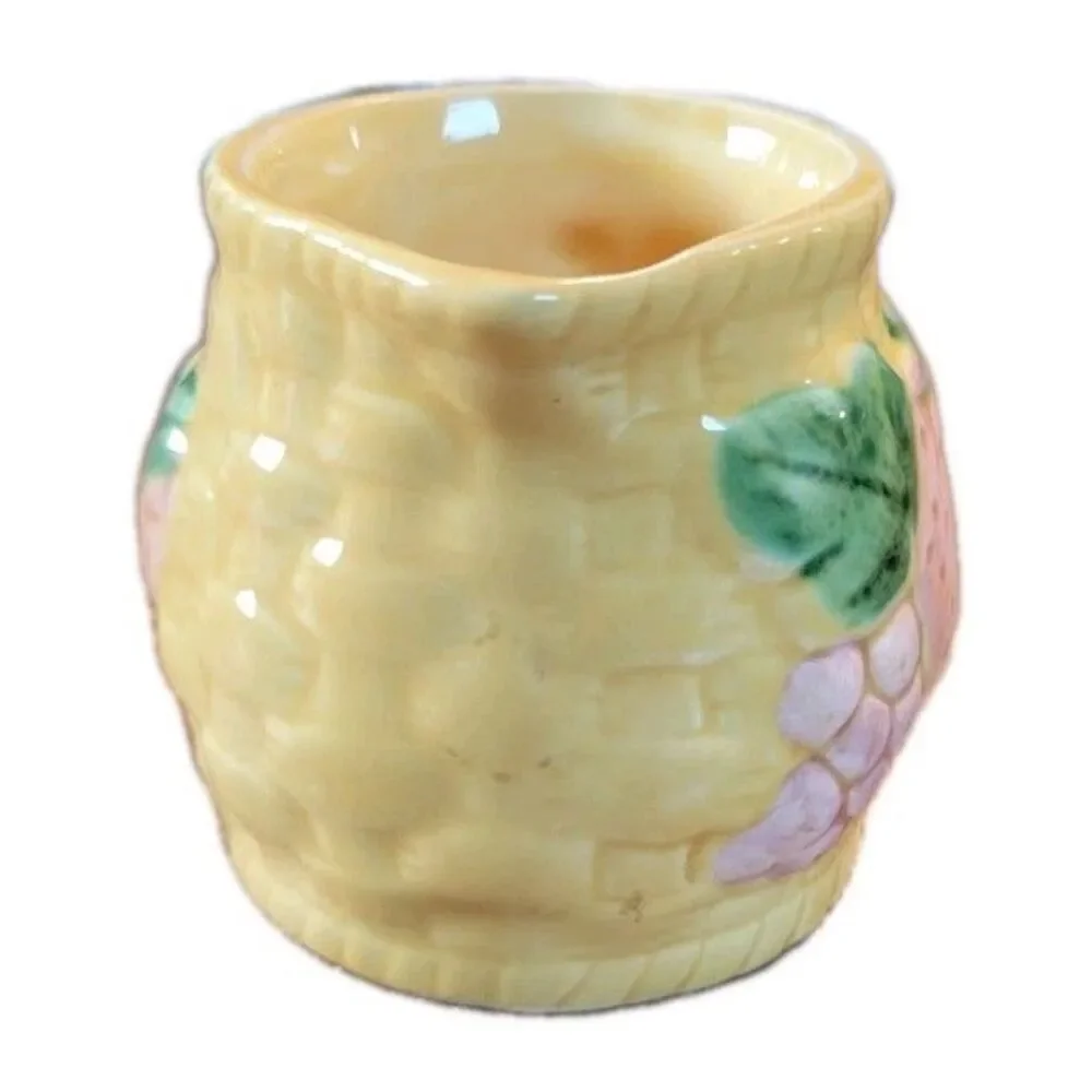 Vintage 3/4 Cup Strawberry Ceramic Pitcher Basket Weave Country Kitchen Decor